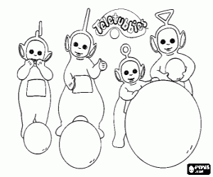 desenho de Os teletubbies e três bolas para colorir