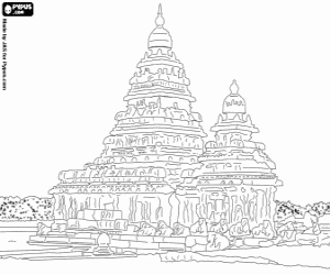 desenho de Templo em Mahabalipuram, India para colorir