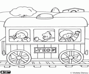 desenho de Teo viajando em trem para colorir