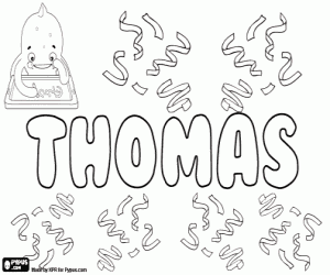 desenho de Thomas, nome em vários idiomas para colorir