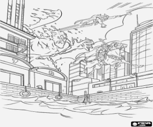 desenho de Thor contra o gigante de fogo para colorir