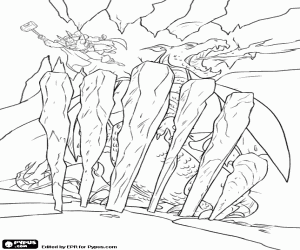 desenho de Thor e o dragão preso para colorir