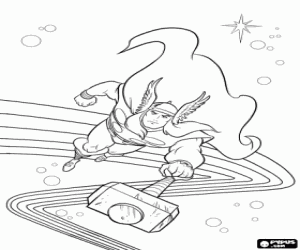 desenho de Thor e seu martelo poderoso para colorir