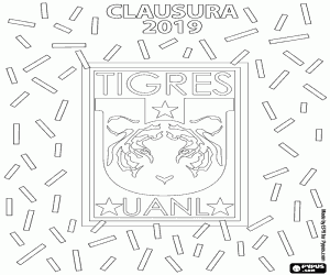 desenho de Tigres UANL, campeão de Clausura 2019 para colorir