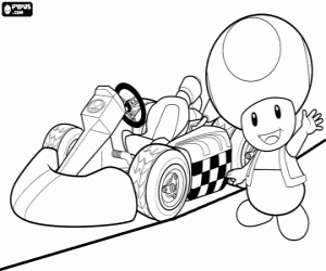 desenho de Toad e um kart, Mario Bros para colorir