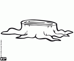 desenho de Toco de árvore. Árvore abatida. Cepo para colorir