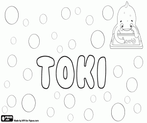 desenho de Toki, nome em vários idiomas para colorir