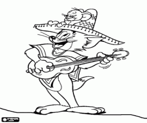 desenho de Tom e Jerry no México, os mariachis para colorir
