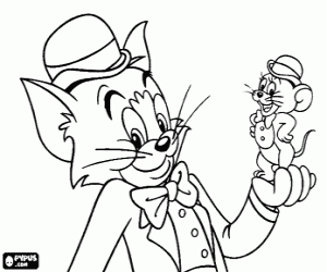 desenho de Tom,Jerry,chapéu-coco e gravata borboleta para colorir