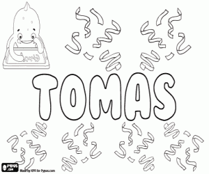 desenho de Tomas, nome em vários idiomas para colorir