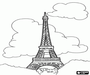 desenho de Torre Eiffel, em Paris, França para colorir