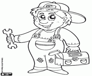 desenho de Trabalhador com uma caixa de ferramentas para colorir