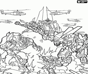 desenho de Transformers e helicópteros em ação para colorir
