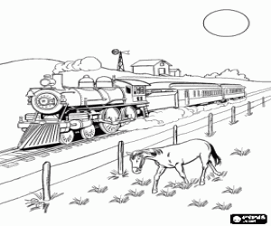 desenho de Um trem a vapor no Far West para colorir