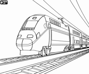desenho de Trem de passageiros sobre os trilhos para colorir