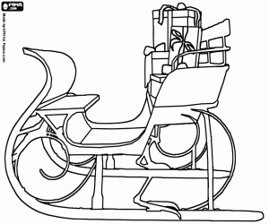 desenho de Trenó de Papai Noel e presentes para colorir