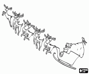 desenho de Trenó com presentes em voo para colorir