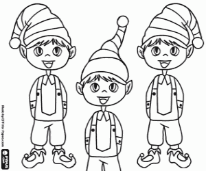 desenho de Três pequenos elfos do Papai Noel para colorir