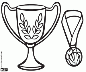 desenho de Troféus dos esportes,a taça e a medalha para colorir