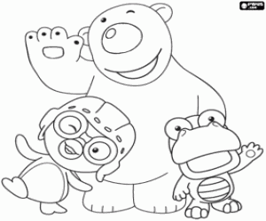 desenho de Três amigos, Pororo, Poby e Crong para colorir