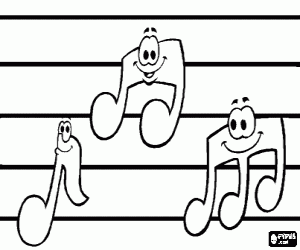 desenho de Três notas musicais sorridentes para colorir