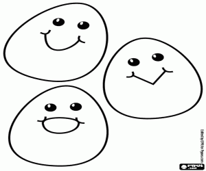 desenho de Três ovos de Páscoa sorridentes para colorir