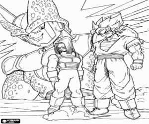 desenho de Três personagens de Dragon Ball para colorir