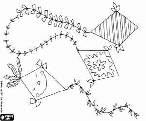 desenho de Três pipas, brinquedos para colorir
