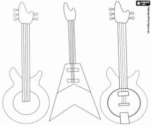 desenho de Três tipos de guitarra elétrica para colorir