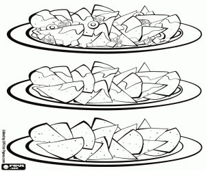 desenho de Três variedades de nachos para colorir