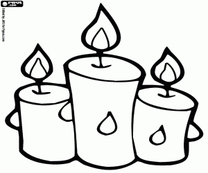 desenho de Três velas natalinas acesas para colorir