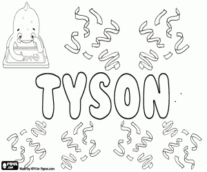 desenho de Tyson, nome e sobrenome em inglês para colorir