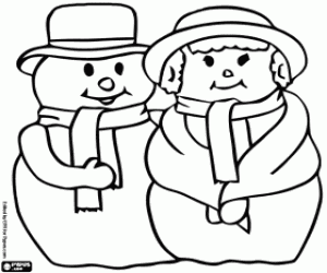 desenho de Um casal de bonecos de neve para colorir
