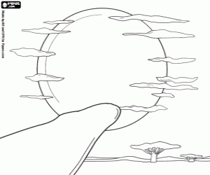 desenho de Um pôr do sol na savana africana para colorir