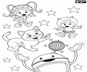 desenho de Os Umizoomi, Bot e o gatinho para colorir