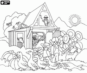 desenho de Una fazenda de Playmobil para colorir