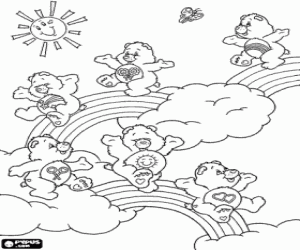 desenho de Ursinhos Carinhosos, nuvens e arco-íris para colorir