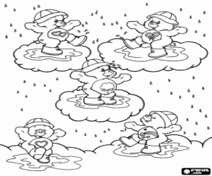 desenho de Ursinhos Carinhosos sob a chuva para colorir