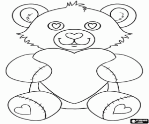 desenho de Urso de peluche com corações para colorir