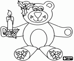 desenho de Urso de peluche com uma vela para colorir