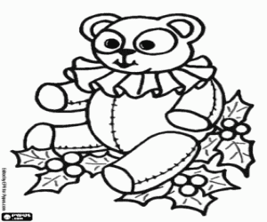 desenho de Urso de pelúcia com folhas de azevinho para colorir