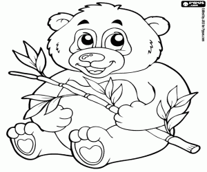desenho de Urso panda com uma bengala de bambu para colorir