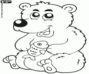 desenho de Urso polar com um peixe para colorir