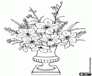 desenho de Vaso com flores variadas para colorir