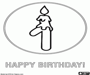 desenho de Uma vela acesa com o número um para colorir