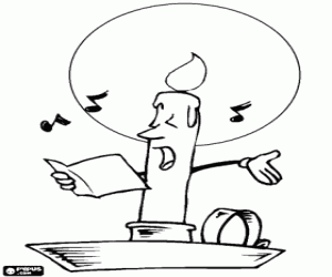 desenho de Vela de Natal cantando canções de Natal para colorir