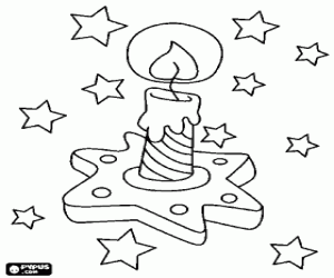 desenho de Vela de Natal entre as estrelas para colorir