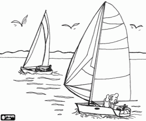 desenho de Vela - Dois veleiros velando para colorir