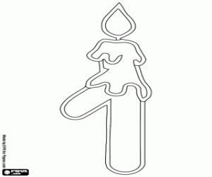 desenho de Uma vela e o número 1 para colorir