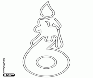 desenho de Uma vela e o número seis para colorir